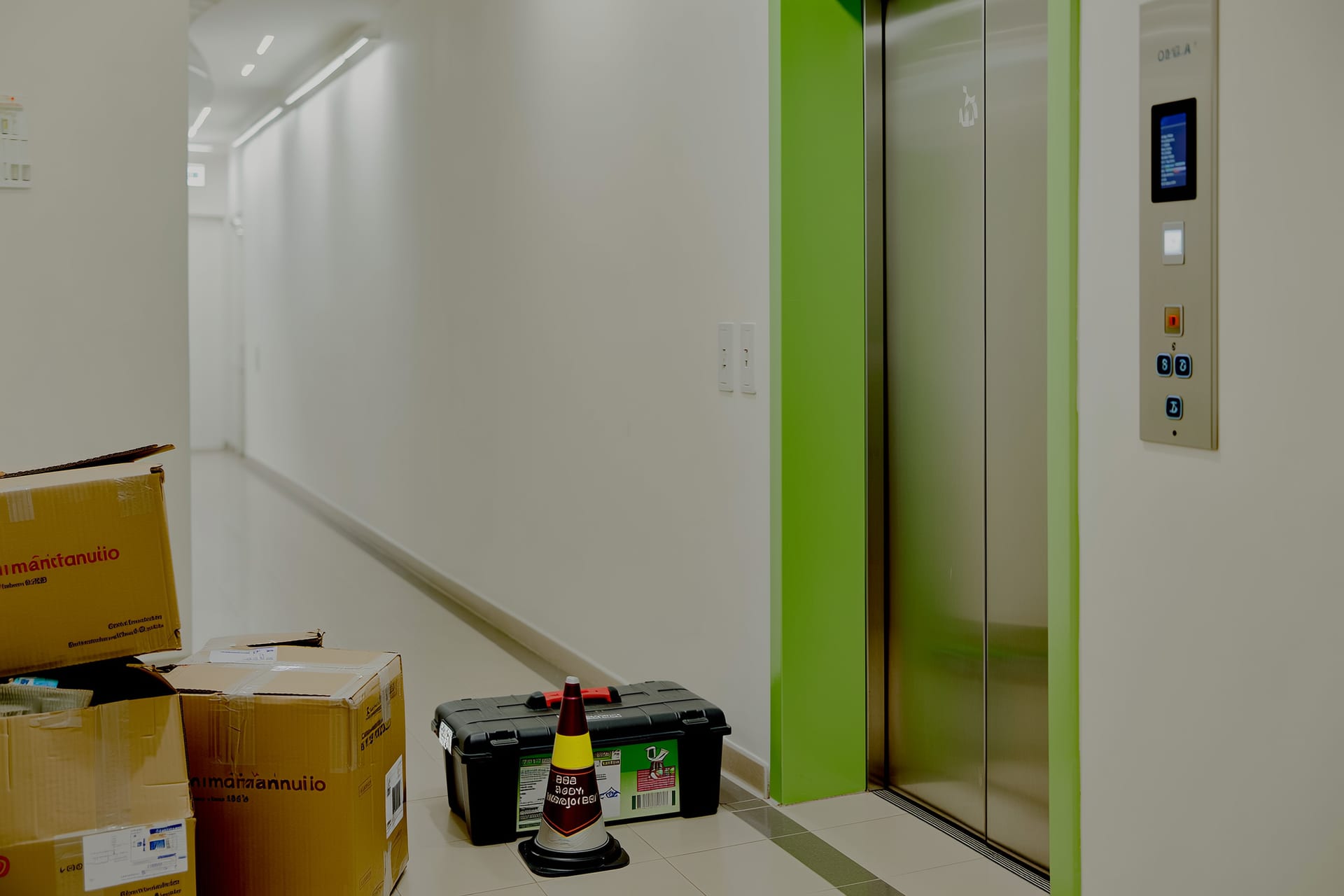 Elevador do condomínio sinalizado em manutenção